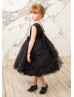 Black Satin Tulle V Back Pretty Flower Girl Dress